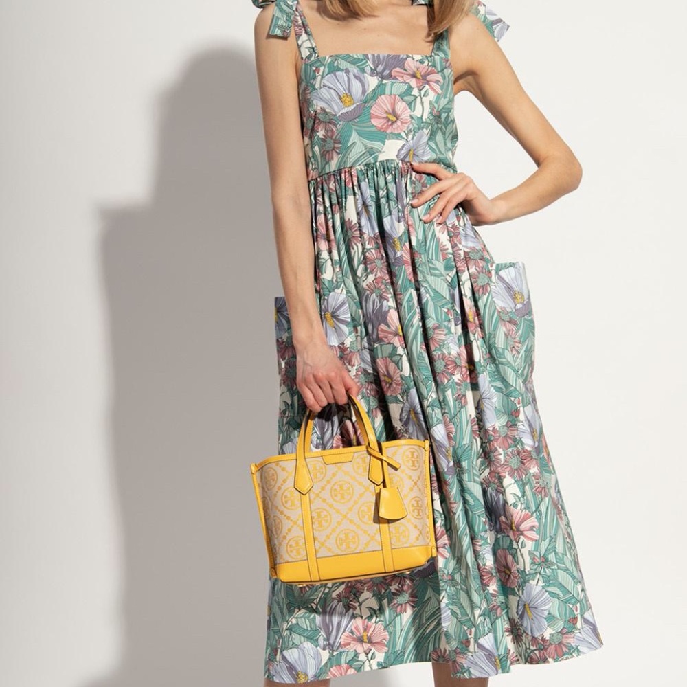 Tory Burch Tie-Shoulder Green Floral Print Dress - Size XL